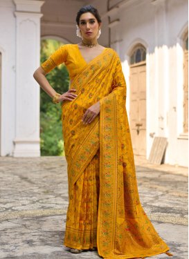 Pasmina Traditional Saree with Woven Work in Mustard