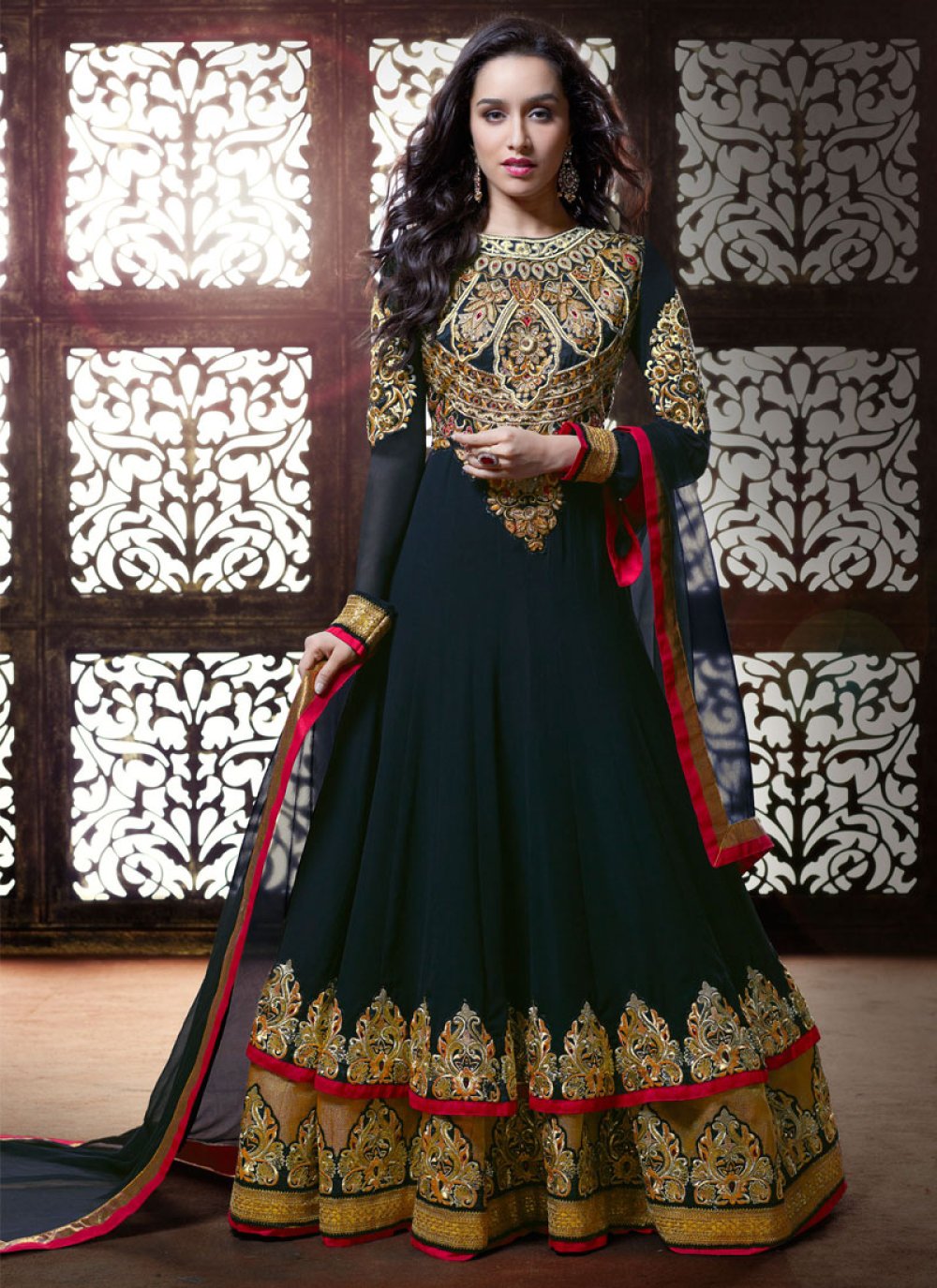 Patch And Lace Shraddha Kapoor Floor Length Anarkali Salwar Kameez