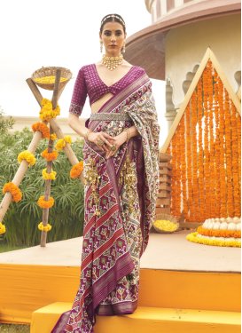 Patola Silk Beige and Purple Designer Contemporary Style Saree For Ceremonial