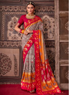Patola Silk Beige and Red Print Work Designer Contemporary Style Saree