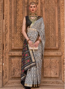 Patola Silk Black and Grey Traditional Designer Saree