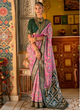 Patola Silk Bottle Green and Pink Woven Work Designer Traditional Saree