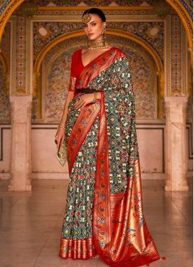 Patola Silk Bottle Green and Red Designer Traditional Saree For Ceremonial