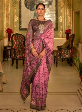 Patola Silk Brown and Pink Designer Contemporary Style Saree