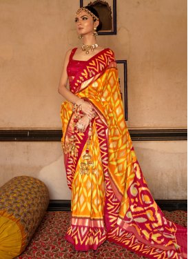 Patola Silk Digital Print Work Mustard and Red Traditional Designer Saree