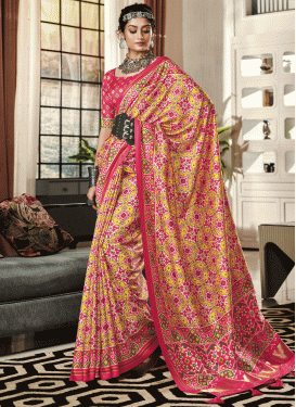 Patola Silk Digital Print Work Mustard and Rose Pink Designer Traditional Saree
