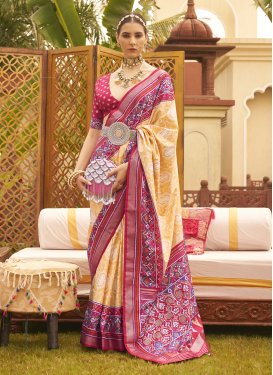Patola Silk Gold and Rose Pink Designer Contemporary Saree