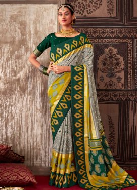 Patola Silk Green and Grey Traditional Designer Saree For Festival