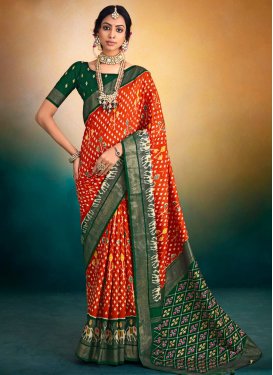 Patola Silk Green and Red Designer Traditional Saree For Ceremonial
