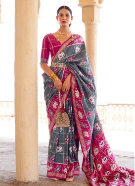 Patola Silk Grey and Magenta Traditional Designer Saree
