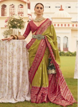 Patola Silk Olive and Red Designer Traditional Saree For Ceremonial