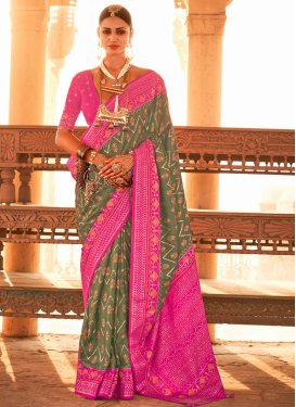 Patola Silk Olive and Rose Pink Designer Traditional Saree