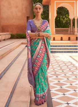 Patola Silk Purple and Turquoise Print Work Designer Contemporary Style Saree