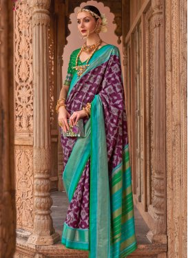 Patola Silk Purple and Turquoise Traditional Designer Saree For Festival