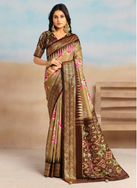 Patola Silk Trendy Saree with Digital Print Work in Beige and Brown