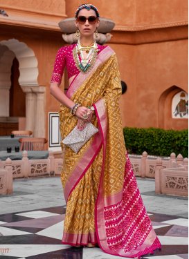 Patola Silk Weaving Print Work Mustard and Rani Trendy Classic Saree