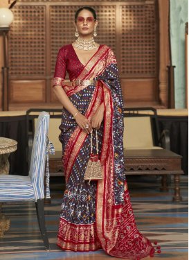 Patola Silk Woven Work Grey and Red Designer Traditional Saree