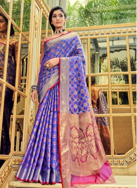 Patola Silk Woven Work Rose Pink and Violet Designer Contemporary Style Saree