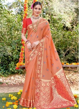Peach and Red Designer Traditional Saree
