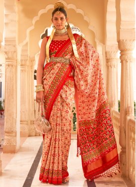 Peach and Red Traditional Designer Saree