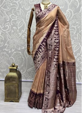 Peach and Wine Woven Work Designer Traditional Saree