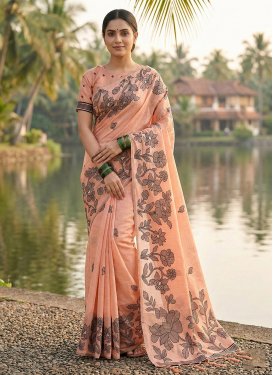 Peach Cotton Digital Print Work Classic Saree for Women