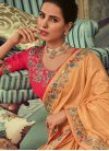 Peach Embroidered Silk Georgette Designer Traditional Saree - 1