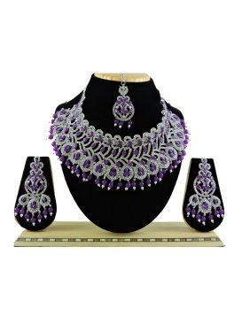 Perfect Alloy Beads Work Purple and White Necklace Set