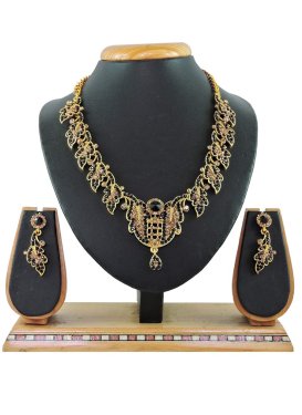 Perfect Alloy Gold Rodium Polish Beads Work Black and Gold Necklace Set