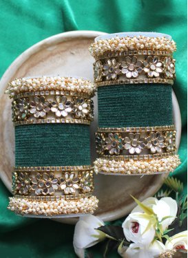 Perfect Alloy Gold Rodium Polish Bottle Green and Off White Beads Work Bangles