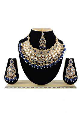 Perfect Alloy Navy Blue and White Necklace Set For Festival