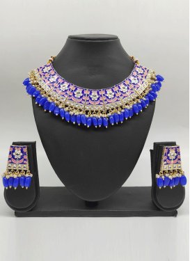 Perfect Beads Work Blue and White Gold Rodium Polish Necklace Set