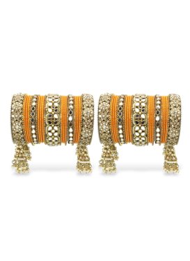 Perfect Beads Work Gold and Orange Kada Bangles for Bridal