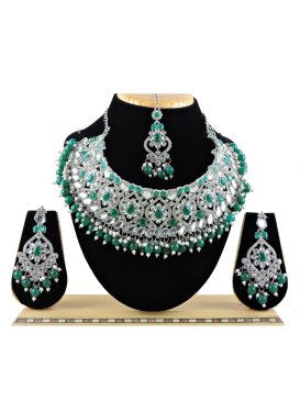 Perfect Beads Work Green and White Necklace Set for Festival