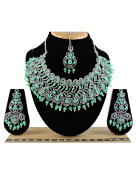 Perfect Beads Work Silver Rodium Polish Alloy Necklace Set For Festival