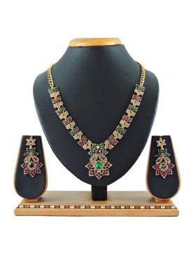 Perfect Bottle Green and Gold Stone Work Necklace Set For Bridal