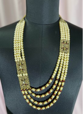 Perfect Cream and Maroon Beads Work Gold Rodium Polish Necklace
