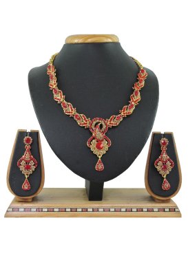 Perfect Gold and Red Gold Rodium Polish Beads Work Necklace Set