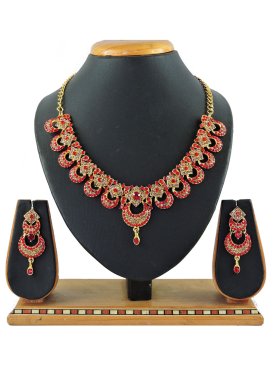 Perfect Gold and Red Stone Work Necklace Set