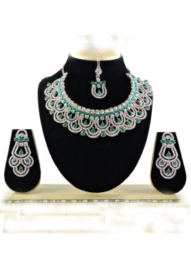 Perfect Gold Rodium Polish Diamond Work Necklace Set For Party