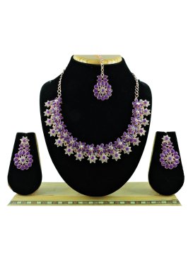Perfect Gold Rodium Polish Purple and White Necklace Set