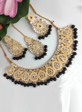 Perfect Mirror Work Gold Rodium Polish Necklace Set For Ceremonial