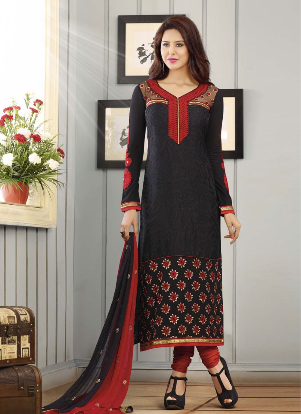 Perfect Multi And Lace Enhanced Churidar Salwar Kameez