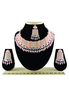 Perfect Pink and White Beads Work Necklace Set