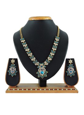 Perfect Stone Work Teal and White Necklace Set for Festival