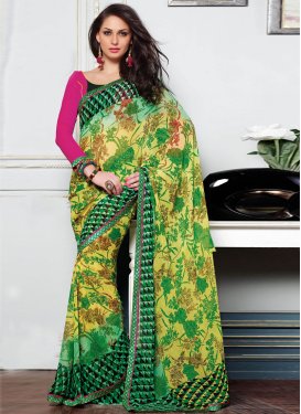 Phenomenal Green Color Lace Work Casual Saree