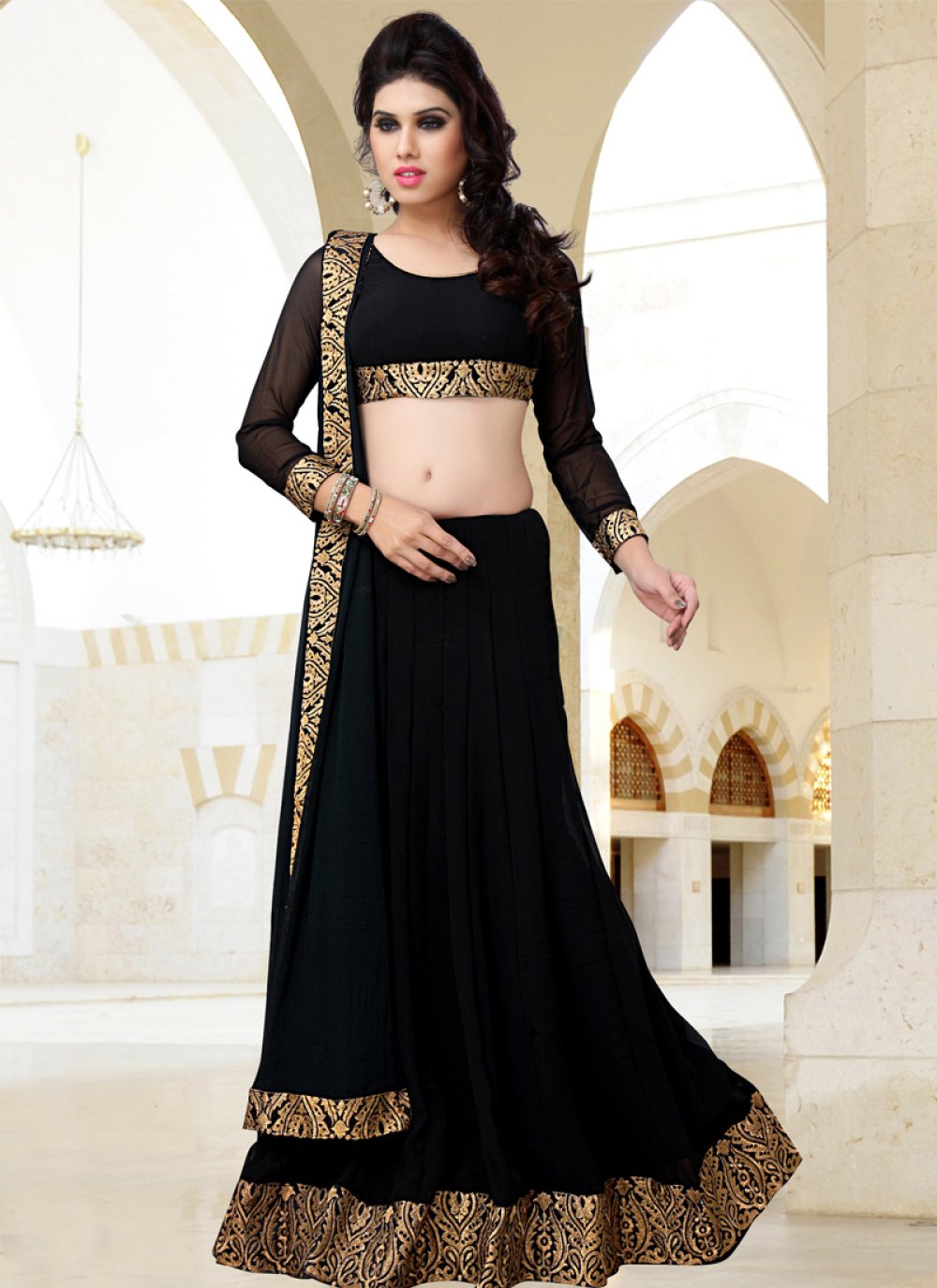 Black Party Wear Brocade Lehenga Choli at Rs.5500/Piece in varanasi offer  by New Banaras Silk Musuem