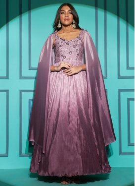 Pink and Purple Chinon Embroidered Work Readymade Trendy Gown