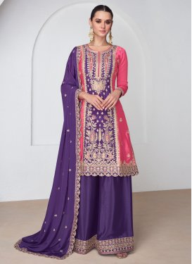 Pink and Purple Readymade Palazzo Salwar Kameez For Festival
