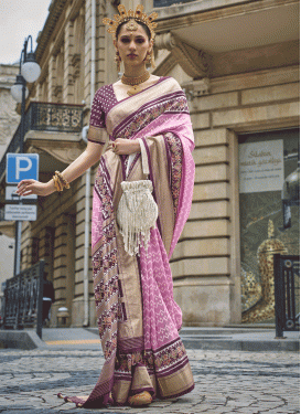Pink and Purple Silk Blend Traditional Designer Saree